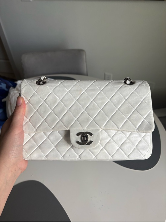 CHANEL Handbags - CHANEL White Quilted Lambskin Classic Flap Medium
